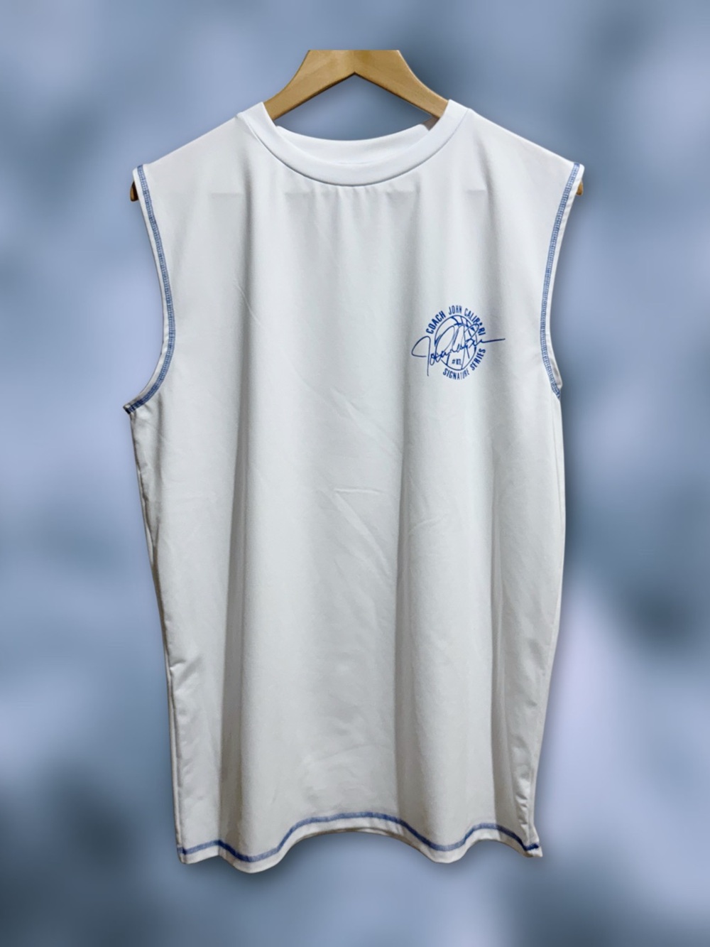 Coach John Calipari Signature Series Sleeveless Performance Shirt White/Blue XL